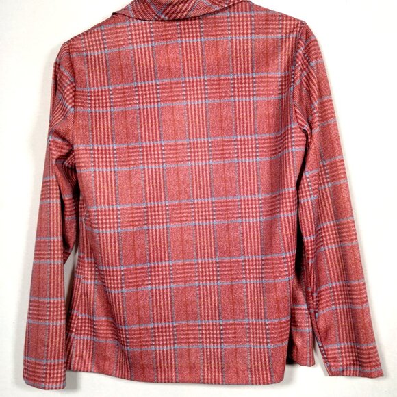 Vintage 1970s Liberty Circle Blouse Size 12 Open Front Shirt Red Plaid Academia - Picture 3 of 13